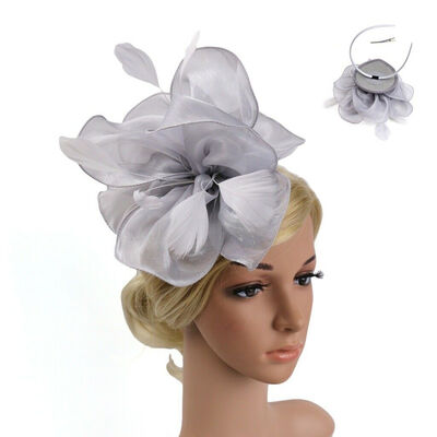 

Womens Fascinator Cocktail Hat Headband Church Wedding Large Tulle Flower Hat