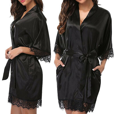 

2019 Silk Satin Kimono Robe Dressing Gown Wedding Bridesmaid Sleepwear Bathrobe