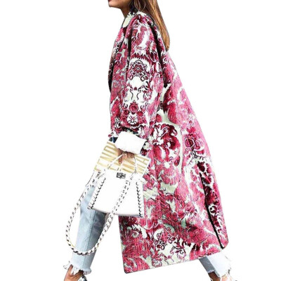 

2019 Autumn Winter Fashion Women lapel Single row button Printing Long sleeves Coat jacket