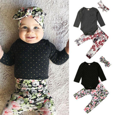 

US 3PCS Newborn Infant Baby Girl Romper Jumpsuit Bodysuit Pants Headband Outfits