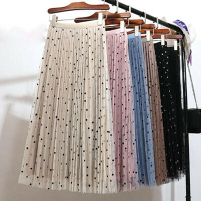 

2019 Womens Boho Polka Dot Long Maxi High Waist Summer Pleated Beach Skirt Dress