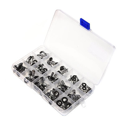 

Lixada 75PcsBox 15 Sizes Telescopic Fishing Rod Guide Tip Repair Kit Rod DIY Eye Rings Fishing Rod Guide Fishing Tackle