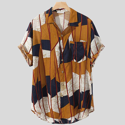 

Tailored Mens Multi Color Lump Chest Pocket Short Sleeve Round Hem Loose Shirts Blouse