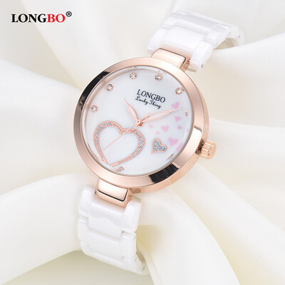 

Brand womens watch waterproof love pattern ceramic watch female white rhinestone trend student watch 80108
