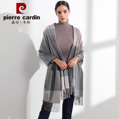 

Pierre Cardin cashmere shawl female 2018 winter new warm plaid scarf female casual wild business fashion student ladies scarf shawl dual-use D21TM5132 gray powder grid