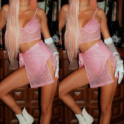 

Women 2 Piece Bodycon Two Piece Crop Top&Skirt Set Bandage Dress Party US