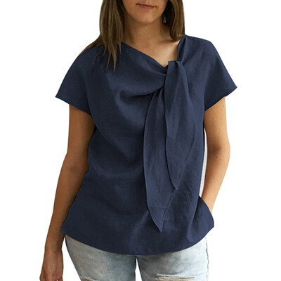 

Women Blouses Shirts 2019 Summer Vintage O Neck Short Sleeve Shirt Casual Loose Solid Tops Plus Size  Female Autumn Blusas