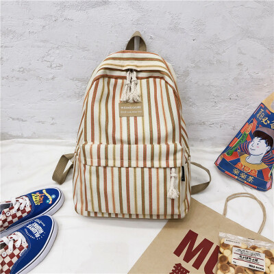 

Ins womens Korean high school high school students100-way old canvas check double-shoulder bag backpack