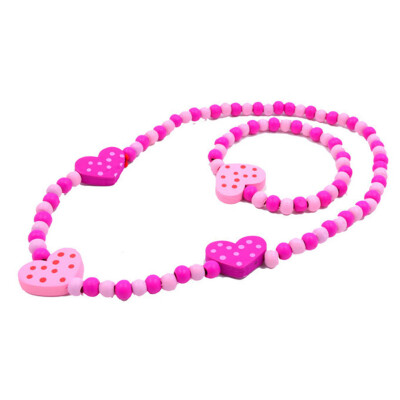 

1 Set Girls Pink Wooden Lovely Smile Beaded Necklace & Bracelet Kids Jewelry