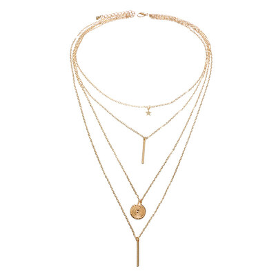 

Fashion Women Beach Jewelry Multi-layer Chain Star Bar Round Pendant Necklace