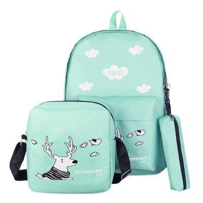 

3pcsSet Cartoon Print Women Backpacks Girls Big Capacity Canvas Schoolbags