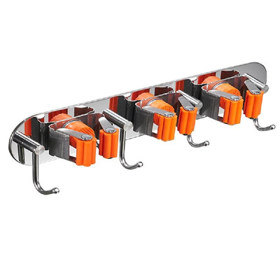

Mop Holder With Hook Broom Holder Self-Adhesive Wall Mounted Broom Hanger Organizer Stainless Steel Brushed Storage Rack Kitchen B
