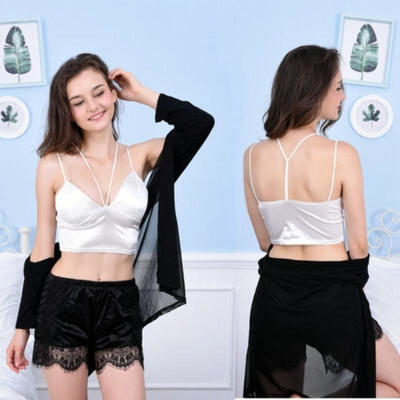 

Fashion Women´s Sexy Silk Strappy Deep V-Neck Padded Bra Crop Top Basic Cami Bralette Tank Top