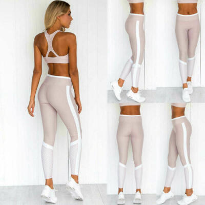 

US Women Crop Top Vest Yoga Leggings Trousers Gym Workout Athletic Outfit Set