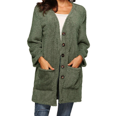 

Women Cardigan Coat Winter Wool Warm Long Sleeve Single Breasted Cardigan Medium Long