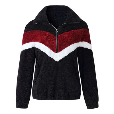 

Women Winter Coat Patchwork Fashion Zipper Pockt Tops Lapel Casual Wild Warm Female Blends Coat abrigos mujer invierno 2019
