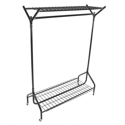 

Greensen Rolling Metal Clothes Holder with Double Holding Rail & Lower Storage Shelf for Shoes Boost