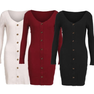 

Women Sexy V Neck Knitted Bodycon Dress Sweater Ladies Evening Party Mini Dress