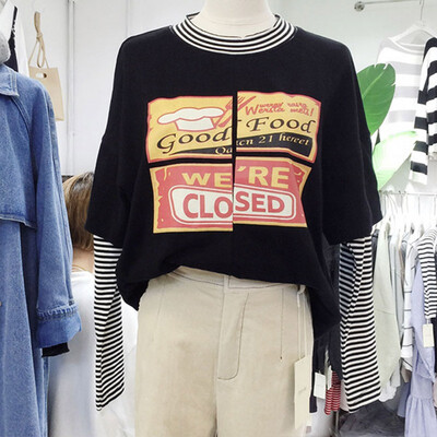 

Women Round Collar Summer Fake Two-piece Sleeve Casual Simple Wild T-Shirt