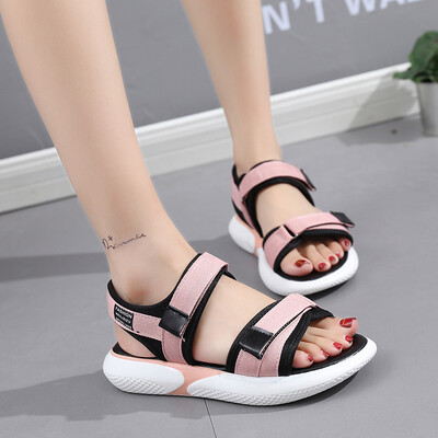 

Hong Kong sports sandals 2019 summer network celebrity new Korean version of chic Roman 100 school shoes flat soled pregnant women