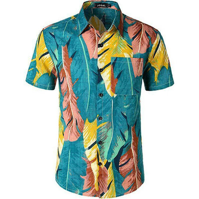 

Men Hawaiian Shirt Summer Fruit Floral Beach Short Sleeve Casual Luau Shirt Tops