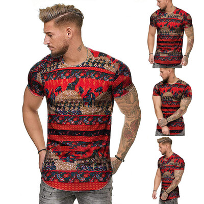 

Toponeto Fashion Mens Summer Slim Casual African Print O-Neck Fit Short Sleeve Top Blouse