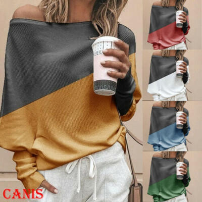 

New Womens Stitching Colour Baggy Ladies Top Loose Blouse Oversized Jumper Shirt