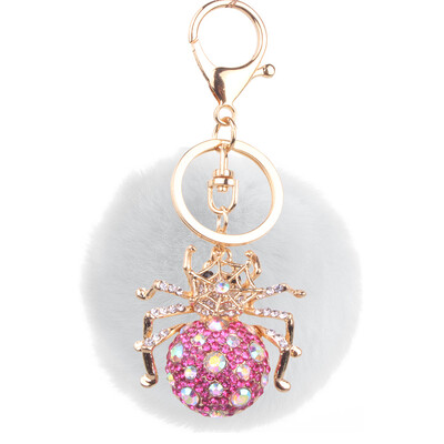 

Keychain alloy studded spider hanging bag mobile phone accessories cute animal rex rabbit hair car pendant