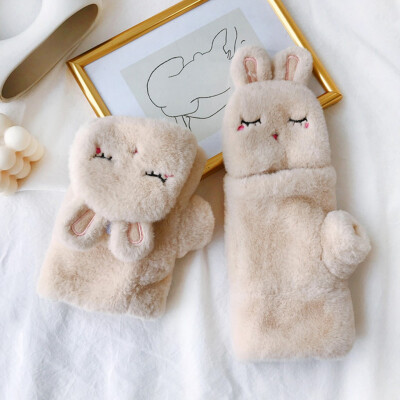 

Tailored Fashion Women Winter Lovely Warm Flip Over Thickening Rabbit Plush Gloves