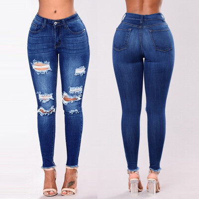 

Tailored Fashion Womens Jeans Denim Hole Female Mid Waist Stretch Slim Sexy Pencil Pants