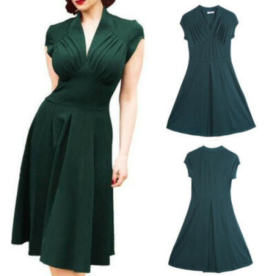 

Women Summer Dress Elegant Vintage Style Retro 1940s Shirtwaist Flared Party Tea