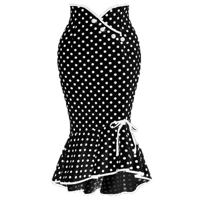 

Women Vintage High Waist Polka Dot Skater Flared Long Skirt Pleated Party Dress