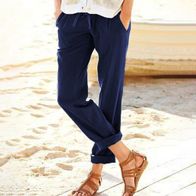 

Tailored Fashion Womens Leisure Straight Strappy Cotton&Hemp Long Pants