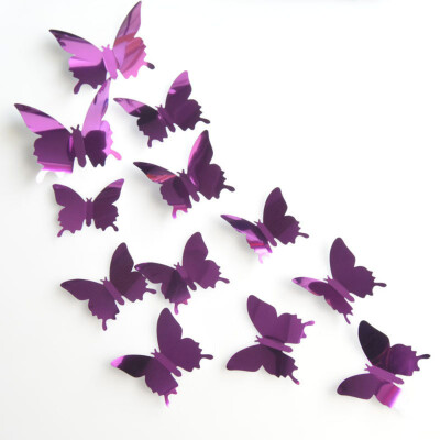 

〖Follure〗12PCS Butterfly Silver Mirror Decoration Home Room Art 3D DIY Wall Stickers