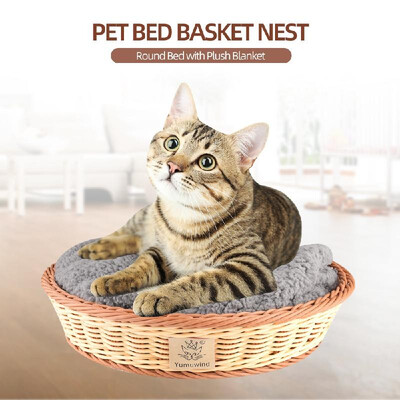 

Pet Bed Basket Nest Oval PP Knitted Bed with Plush Blanket for Cats Dogs Pets