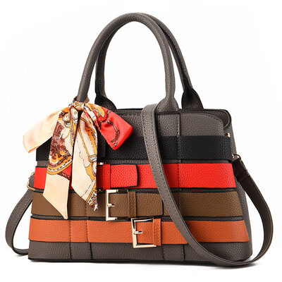 

10 pieces from the batch woven buckle with womens contrast color shoulder diagonal scarf silk temperament portable mother bag