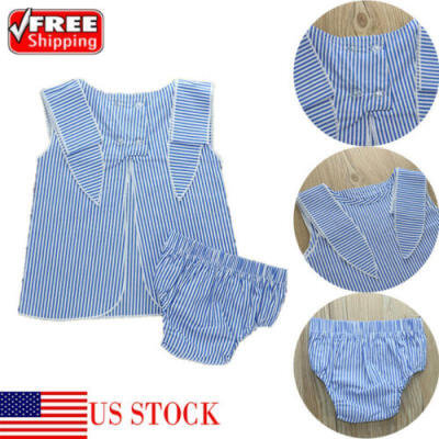 

Newest Fashion 2PCS Toddler Clothes Baby Girl TopsShorts Striped Outfit Sets US