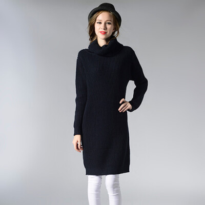 

PREISEI Autumn Winter Women Casual Simple Loose Turtleneck Long Sleeve Knitted Knee-Length Sweater Dress Vestido