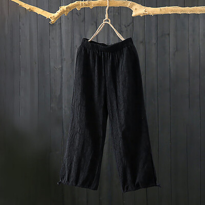 

Plus Size Women Pure Color Tightness Wide Leg Pants Pocket Drawstring Trousers