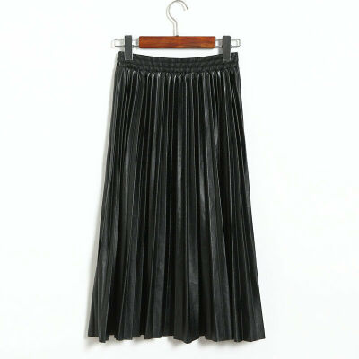 

Fashion New Womens High Waisted PU Leather Plain Jersey Maxi Dress Pleated Skirt