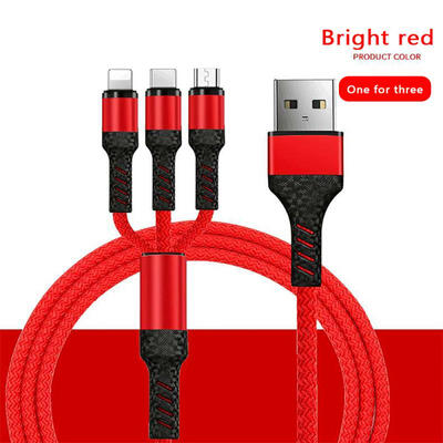 

3 In 1 Multi Charging Cable Premium Nylon Braided USB To Type C Micro USB Lightning Fast Charging Cord-12m
