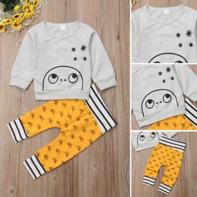 

Cute Baby Cartoon Print Long Sleeve Round Neck T-Shirt Top Bike Print Stripe Pants Autumn 2 Piece Set