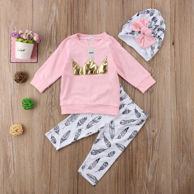 

Hot New Stylish Toddler Kid Baby Girl Crown Tops T-shirt Pants 3Pcs Outfits Clothes