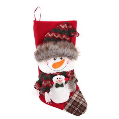 

Christmas Stocking Plaid Santa Sock Gift Bag Candy Bag Kids Xmas Decoration