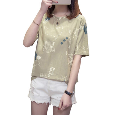 

Fashion Korean Version Of The Loose Wild T-shirt Personality Print O-neck Short-sleeved T-shirt