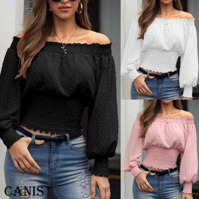 

New Autumn Women Off Shoulder Tops Long Sleeve Shirts Slim Casual Blouses