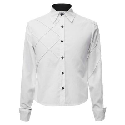 

Fashion Shirt Collar Slimming Checked Sutures Design Long Sleeve Polyester Shirt For Men