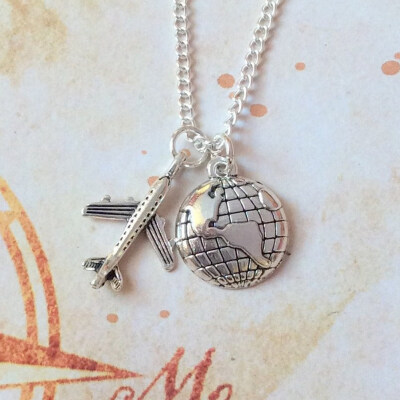 

New Mini Globe Earth Aircraft Plane Pendant Traveling The World Necklace Gifts