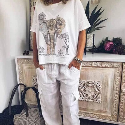 

White Elephant Print Short Sleeve T-Shirt white