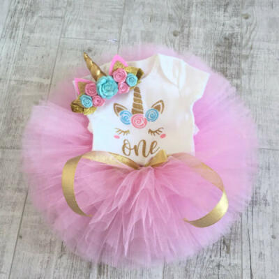 

3PCS Baby Girls 1st Birthday Outfit Party Romper Skirt Cake Smash Tutu Dress Set